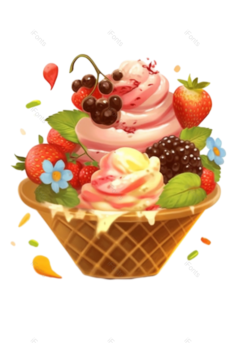 插画图片,水果元素,白色背景PNG,花瓣免抠素材